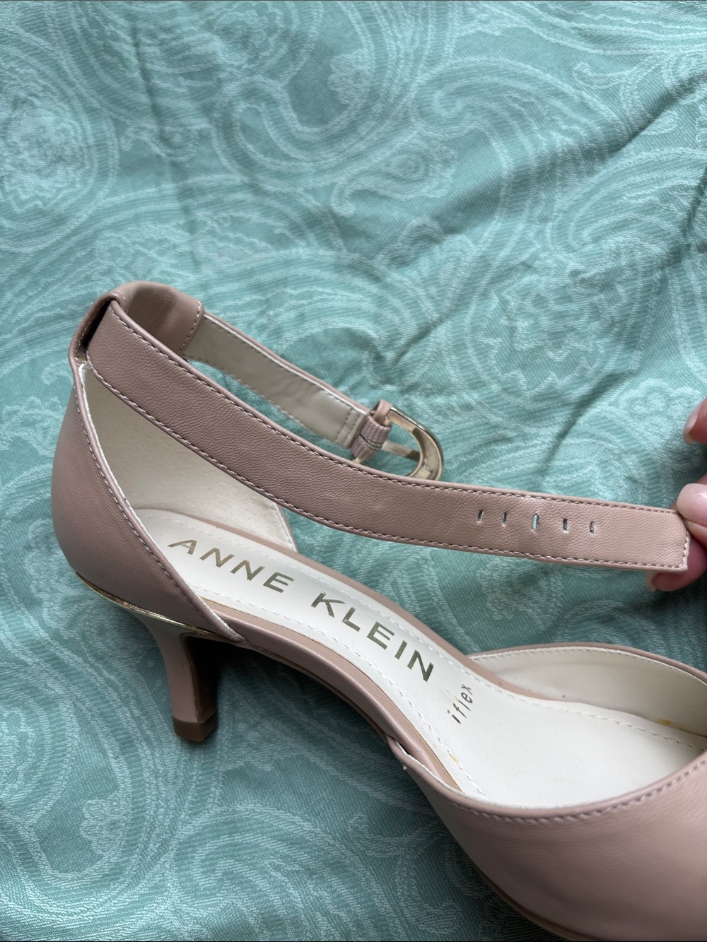 Anne Klein beige Pointed-Toe Ankle-Strap Heels - Picture 3 of 8